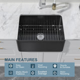 Miuara Farmhouse Sink Farm Sink Undermount Farmhouse Kitchen Sink Fireclay Sink Apron Sink - Miuara LLC