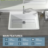 White Kitchen Sink 30 Inch 1 Hole - Outdoor Kitchen Sink Drop In 30"x22",9" Deep Laundry Sink,Fireclay Topmount Kitchen Sink Single Bowl, w Accessories,for Kitchen & Island & Outdoor & Laundry - Miuara LLC