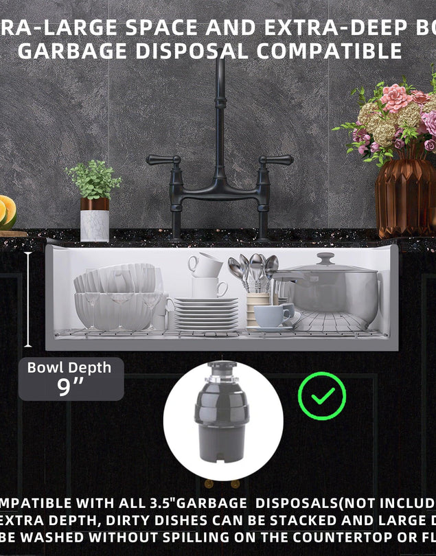 Miuara Farmhouse Sink - 33 Inch Fireclay White Farmhouse Sink Large & Deep Apron Front Kitchen Sink Single Bowl Undermount Farm Sink 33x18x10 with Custom Bottom Grid & Kitchen Sink Strainer - Miuara LLC