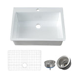 White Kitchen Sink 30 Inch 1 Hole - Outdoor Kitchen Sink Drop In 30"x22",9" Deep Laundry Sink,Fireclay Topmount Kitchen Sink Single Bowl, w Accessories,for Kitchen & Island & Outdoor & Laundry - Miuara LLC