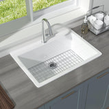 White Kitchen Sink 30 Inch 1 Hole - Outdoor Kitchen Sink Drop In 30"x22",9" Deep Laundry Sink,Fireclay Topmount Kitchen Sink Single Bowl, w Accessories,for Kitchen & Island & Outdoor & Laundry - Miuara LLC