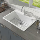 White Kitchen Sink 30 Inch 1 Hole - Outdoor Kitchen Sink Drop In 30"x22",9" Deep Laundry Sink,Fireclay Topmount Kitchen Sink Single Bowl, w Accessories,for Kitchen & Island & Outdoor & Laundry - Miuara LLC