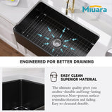 Miuara Black Farmhouse Sink 30 Inch x 20 Inch Fireclay Apron Front Farmhouse Kitchen Sink Undermount Kitchen Sink Large Deep Single Bowl Farm Sink with Custom Bottom Grid & Farmhouse Sink Strainer - Miuara LLC