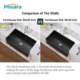 Miuara Black Farmhouse Sink 30 Inch x 20 Inch Fireclay Apron Front Farmhouse Kitchen Sink Undermount Kitchen Sink Large Deep Single Bowl Farm Sink with Custom Bottom Grid & Farmhouse Sink Strainer - Miuara LLC